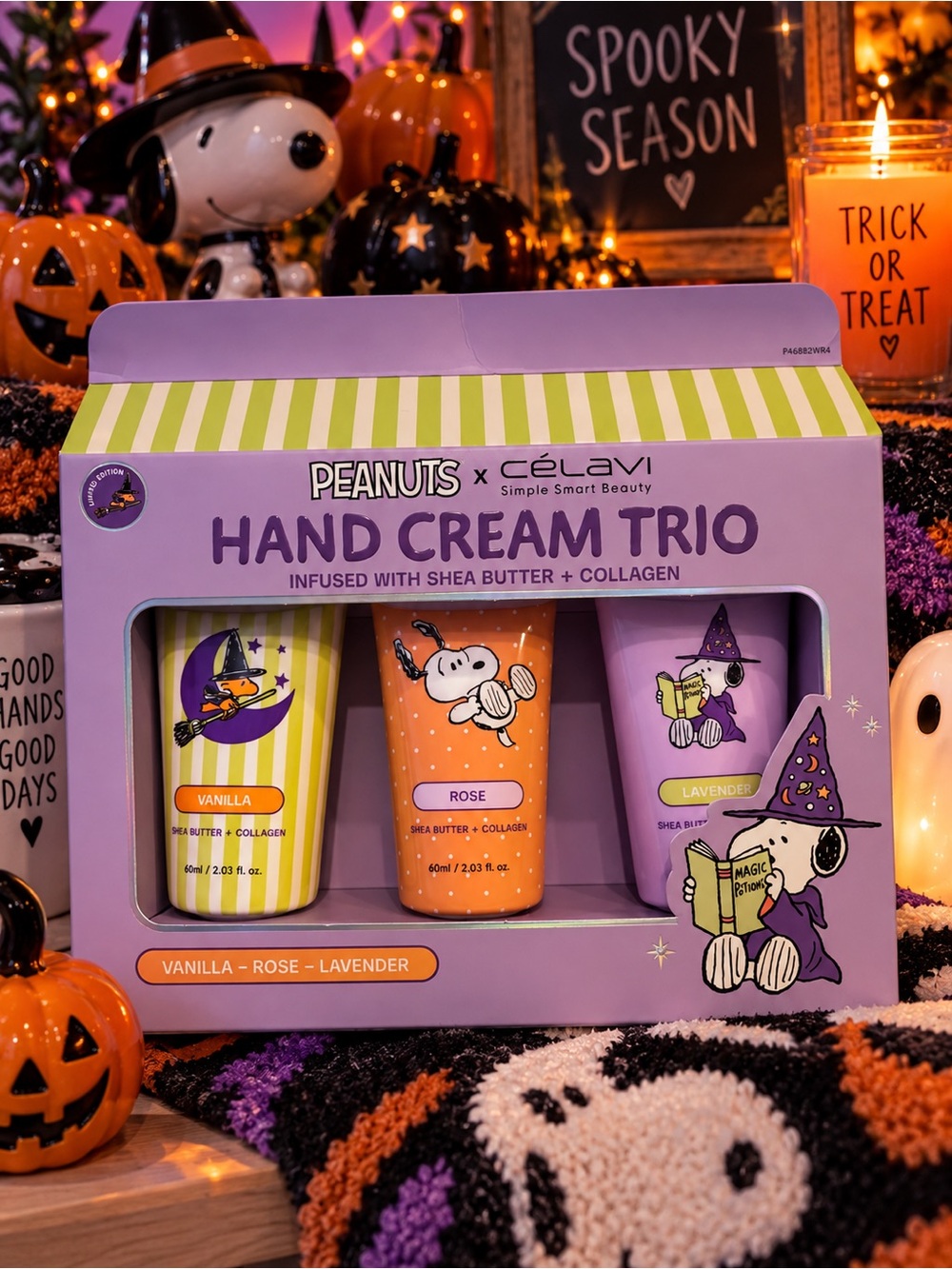 LIMITED EDITION HALLOWEEN Peanuts x Lavender, Rose & Vanilla Hand Cream Trio